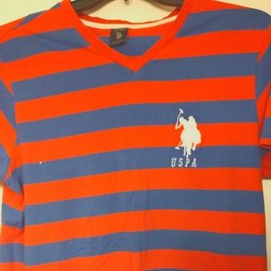Polo, orange and sky blue, size L, cotton